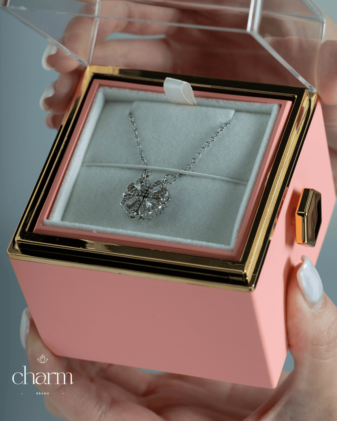 Charm Heart Necklace with Eternal Rose Box